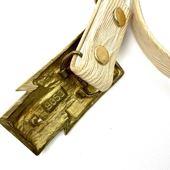 Vintage Belts By Lois Custom Made Embossed Leather Tan Belt  Sz 34" - 37.5" - Picture 14 of 16